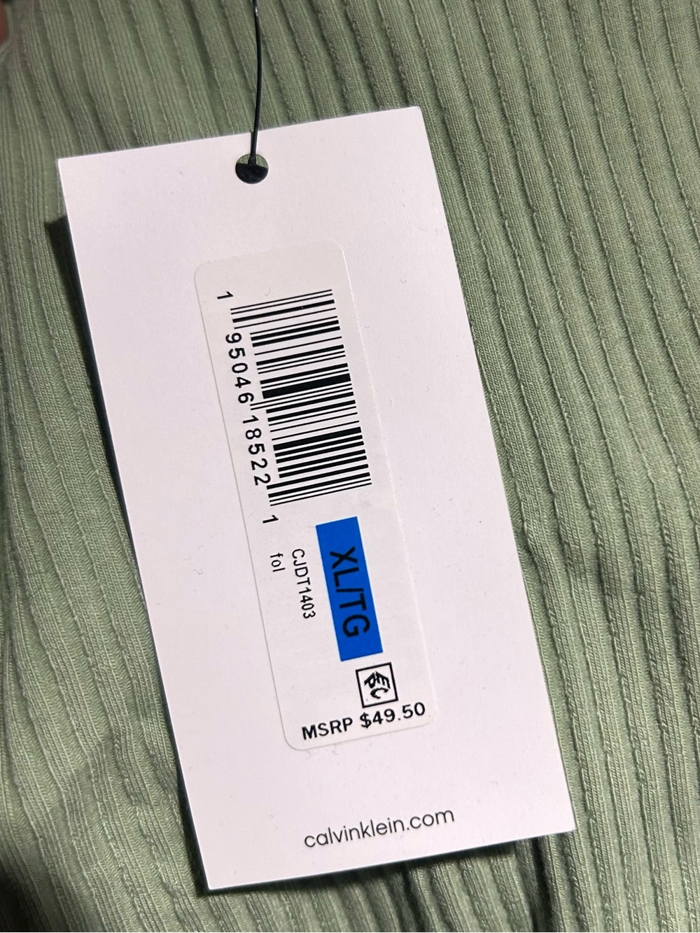 Calvin Klein Light Sage Ribbed Tank Top - Picture 4 of 5